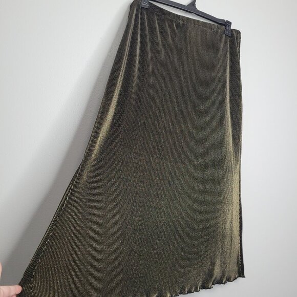 Vintage gold black metallic pull on textured party disco midi skirt - Picture 2 of 6